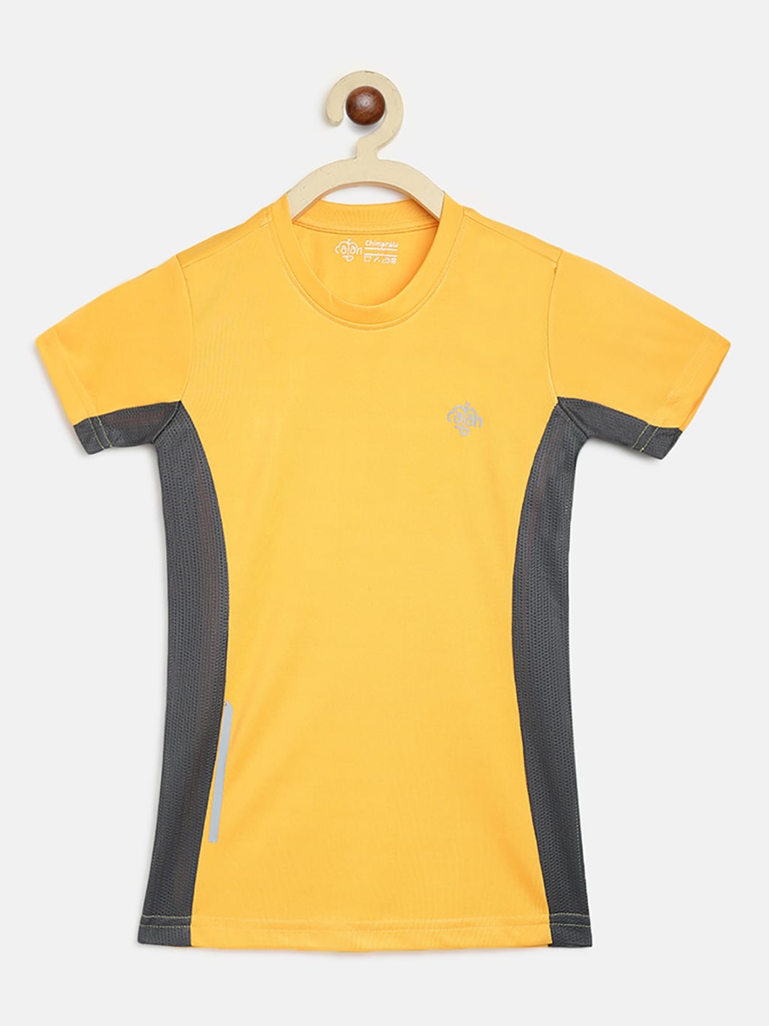 

CHIMPRALA Girls Yellow & Black Colourblocked Outdoor T-shirt