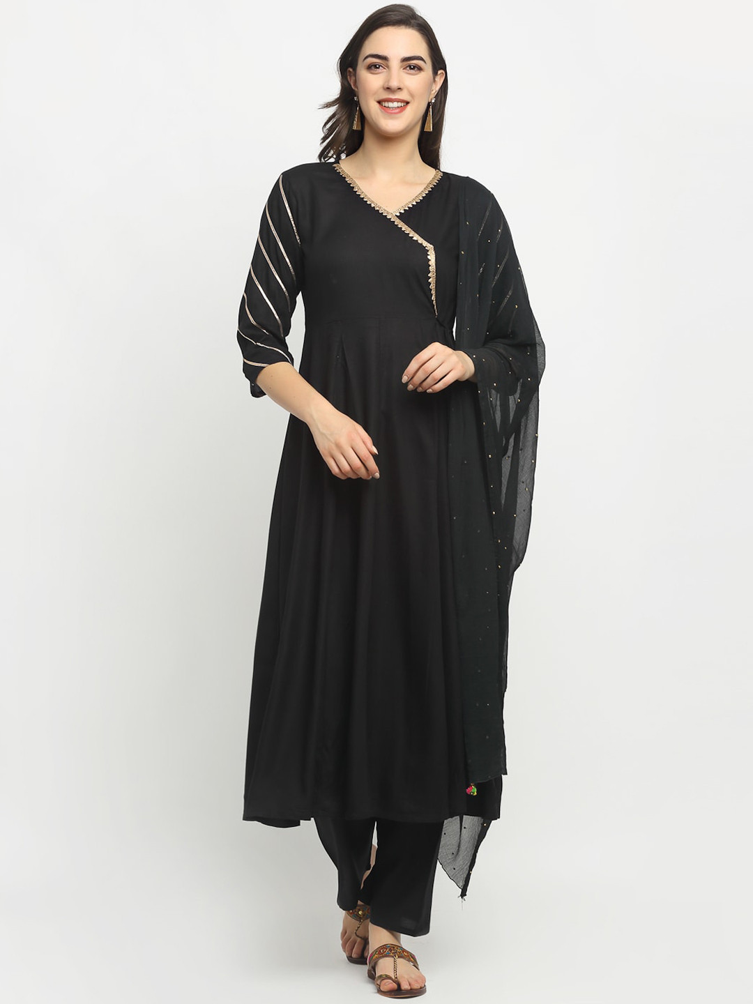 

Rudra Bazaar Women Black Solid Kurta with Trousers & Dupatta