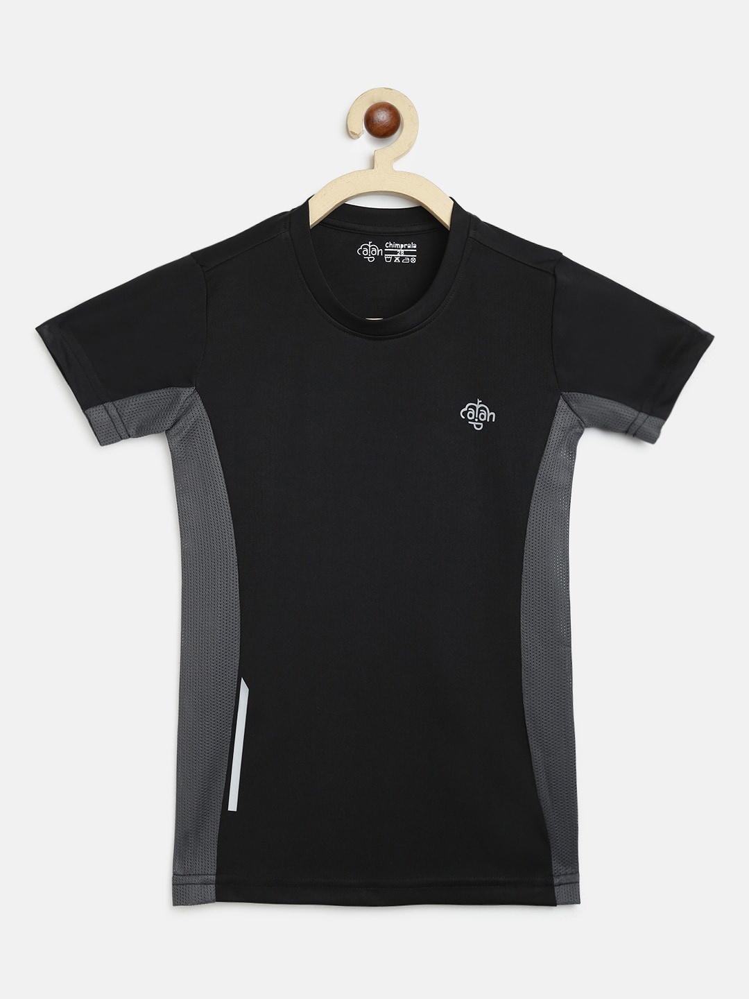 

CHIMPRALA Girls Black & Grey Melange Solid Round Neck Sports T-shirt