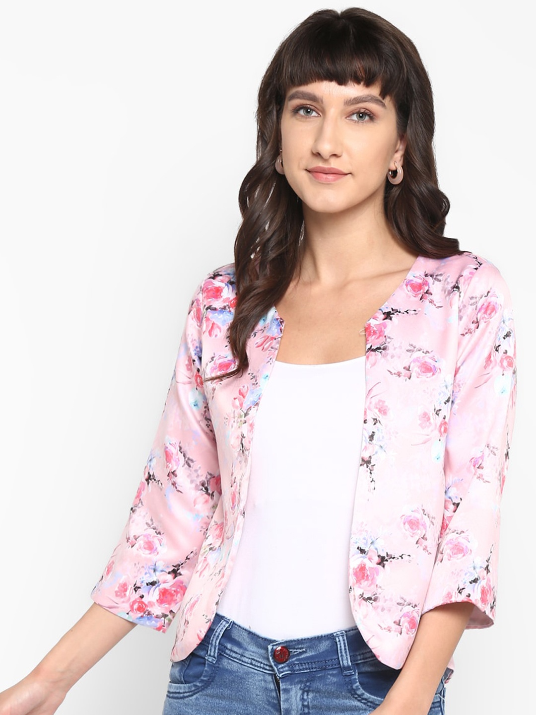 

Hangup Women Pink Printed Lightweight Open Front Jacket