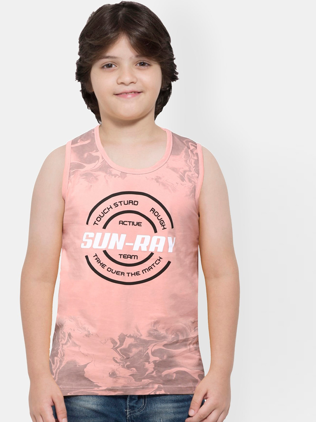 

Maniac Boys Pink Printed Round Neck Pure Cotton T-shirt