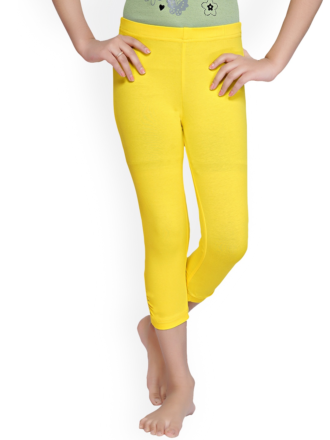 

Tiny Girl Girls Yellow Solid Three-Fourth Cotton Leggings