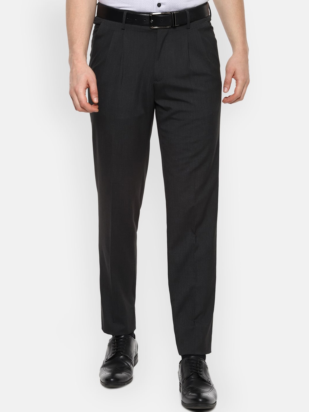 Van Heusen Men Black Regular Fit Solid Formal Trousers