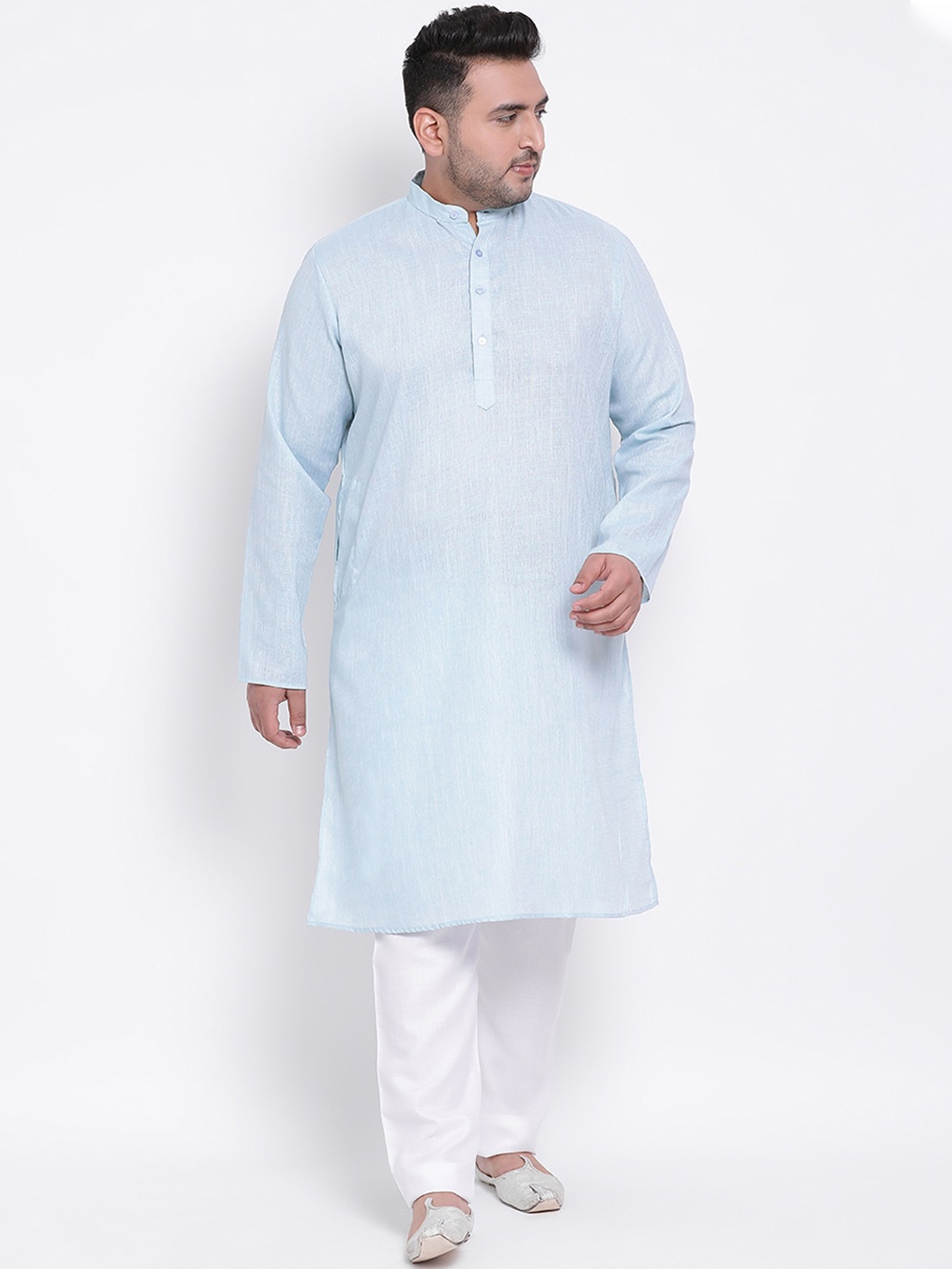 

Hangup Men Blue & White Solid Kurta with Pyjamas