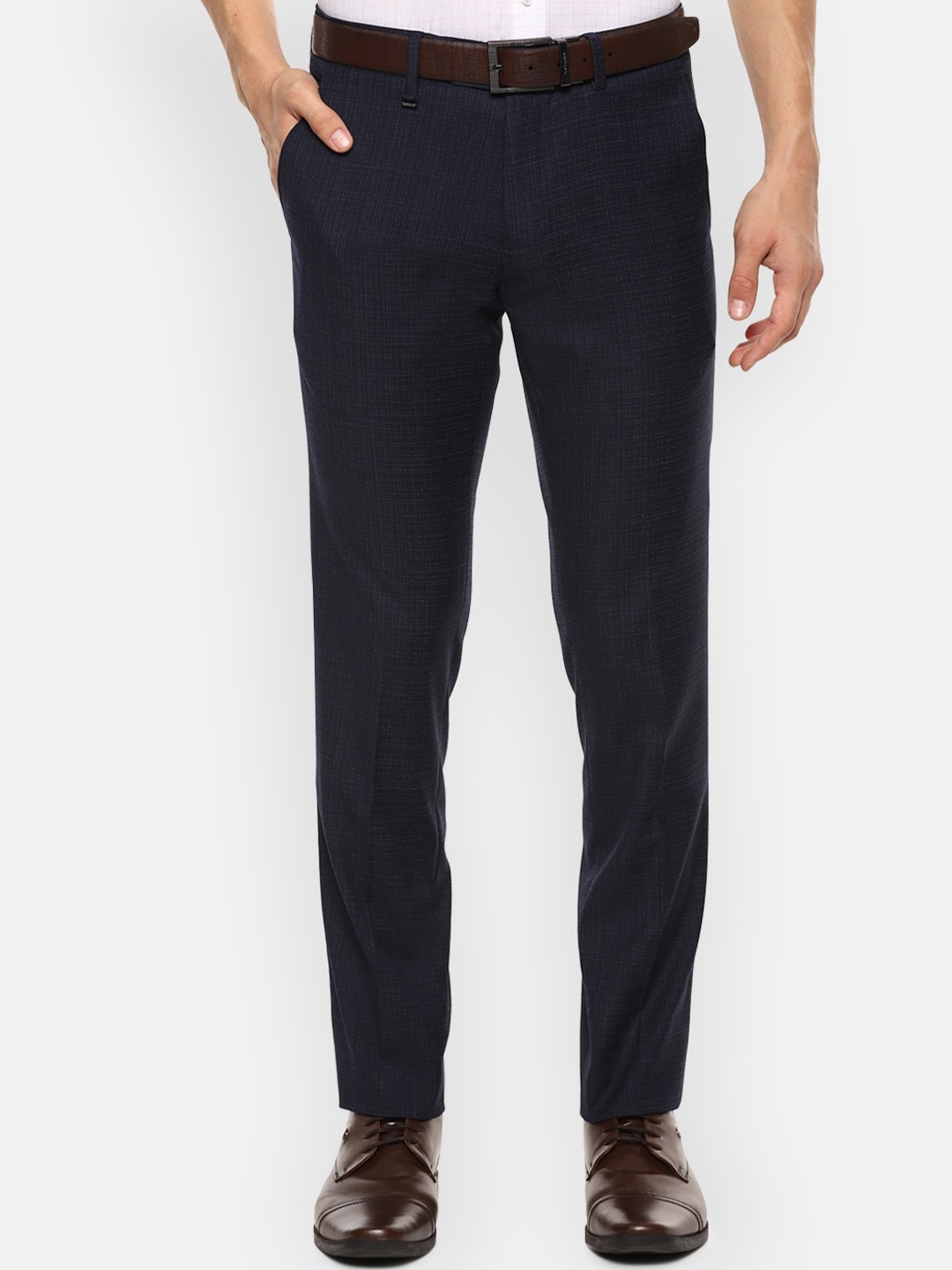 

Van Heusen Men Navy Blue Slim Fit Checked Formal Trousers