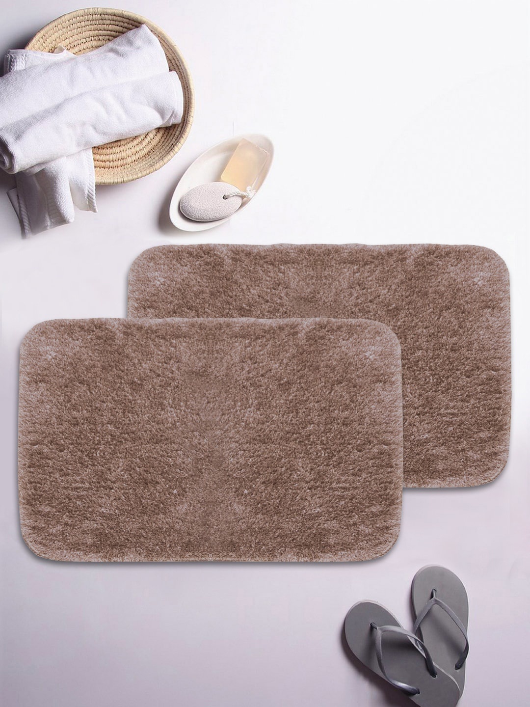 

BIANCA Set of 2 Brown Solid 1850 GSM Anti-Skid Ultra-Soft Fluffy Bath Rugs