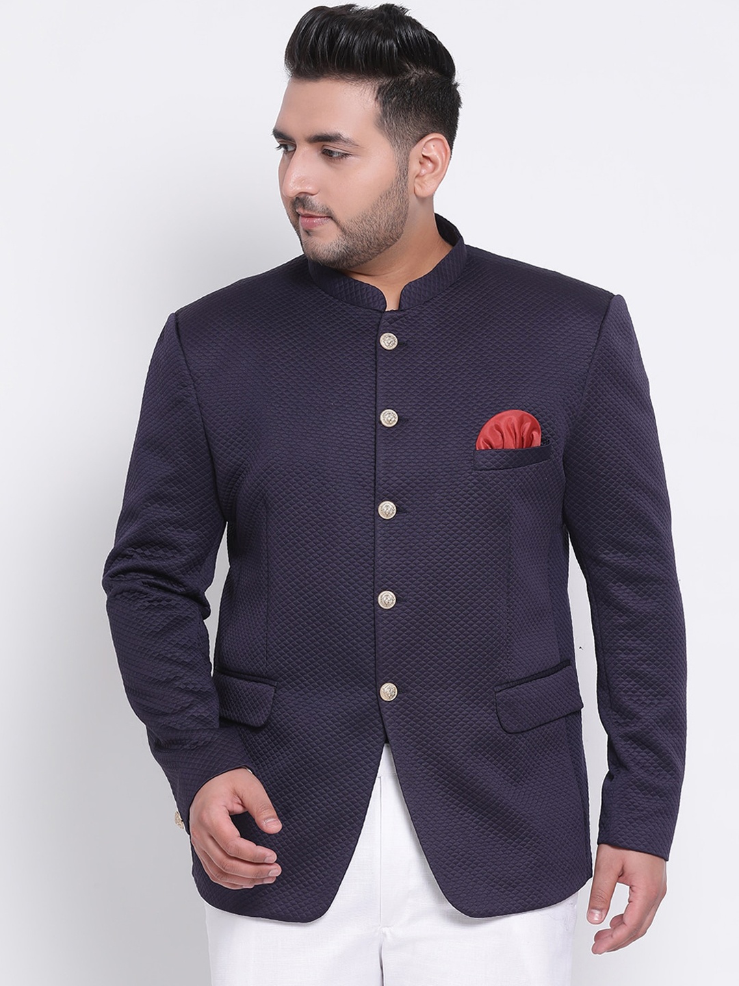 

Hangup Men Navy Blue Bandhgala Blazer