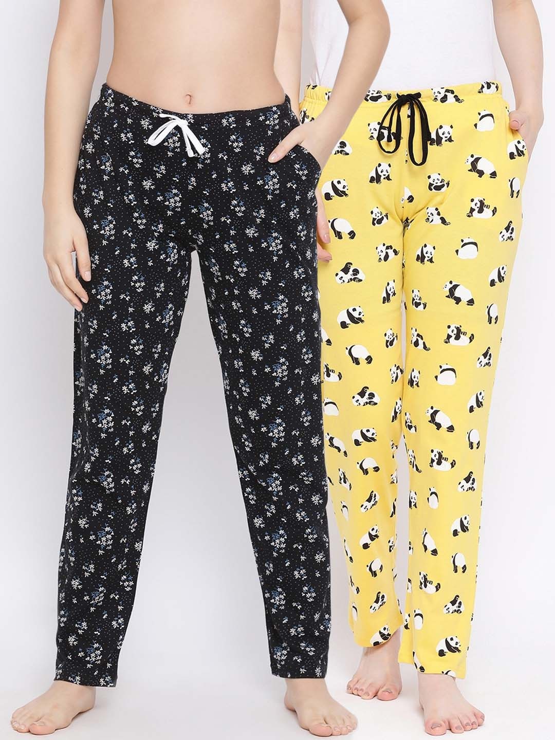 Kanvin Women Pack Of 2 Printed Lounge Pants, Yellow