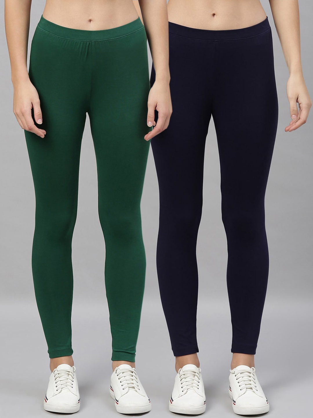 

Kryptic Women Pack Of 2 Solid Cotton Stretch Ankle-Length Leggings, Green