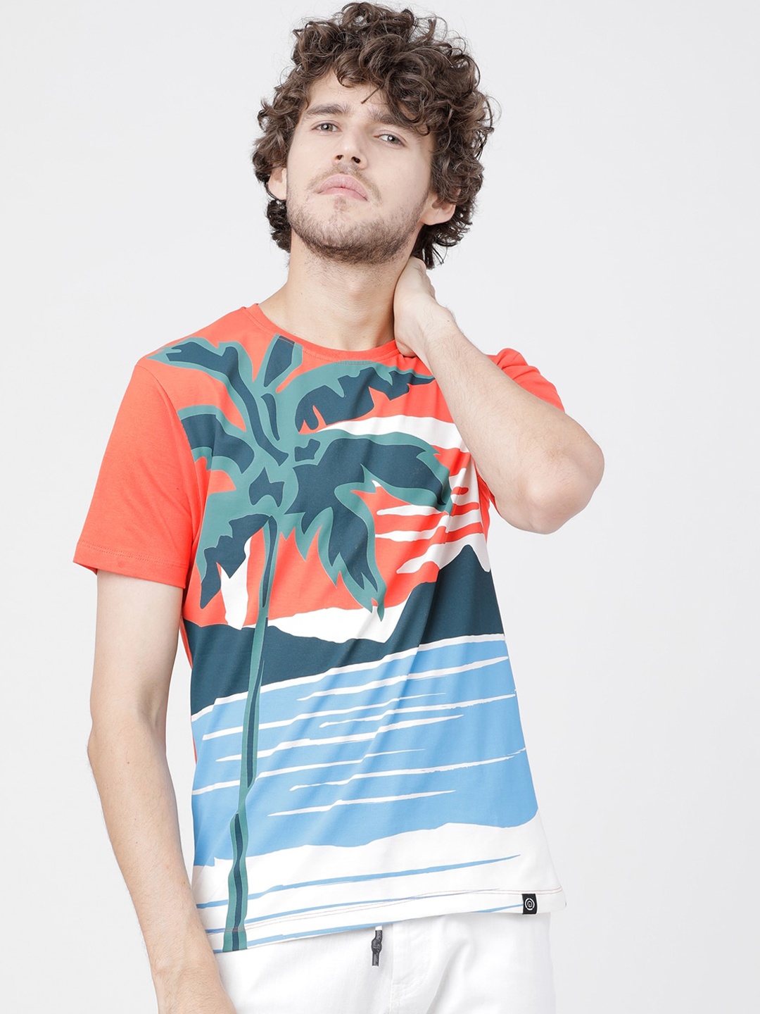 

LOCOMOTIVE Men Orange Printed Round Neck T-shirt