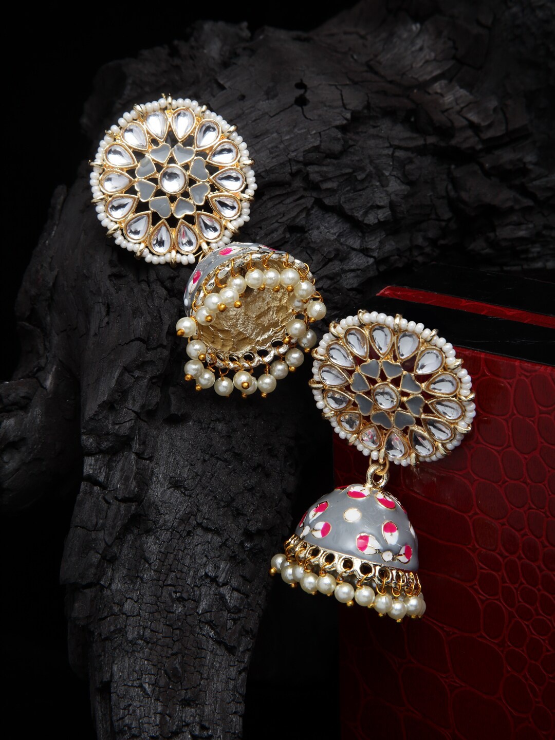 

Shining Diva Grey Dome Shaped Jhumkas