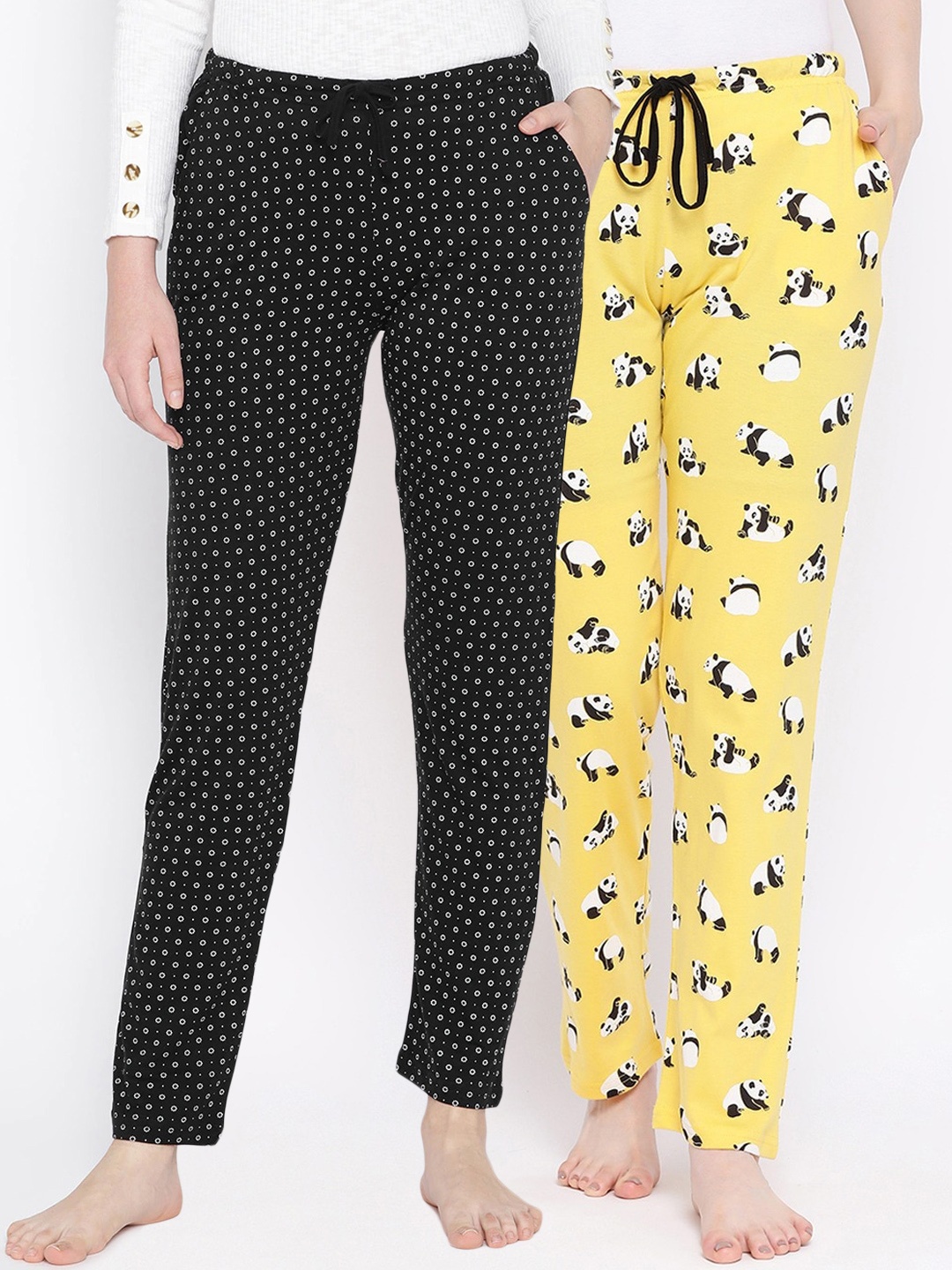 

Kanvin Women Pack Of 2 Printed Lounge Pants, Yellow