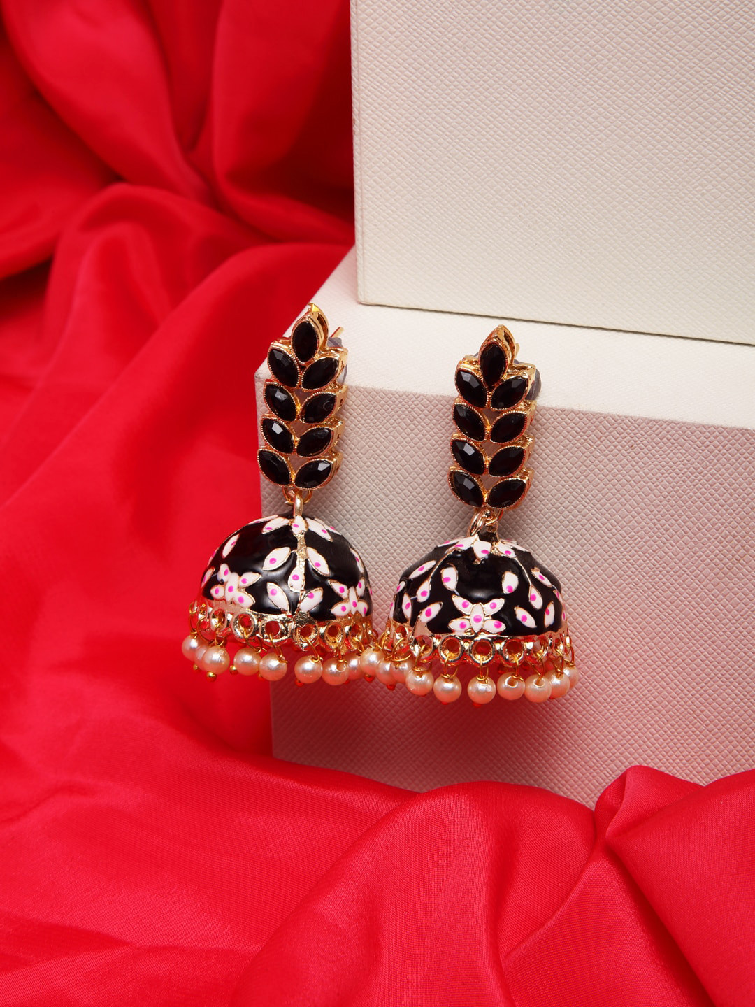 

Shining Diva Black Dome Shaped Jhumkas