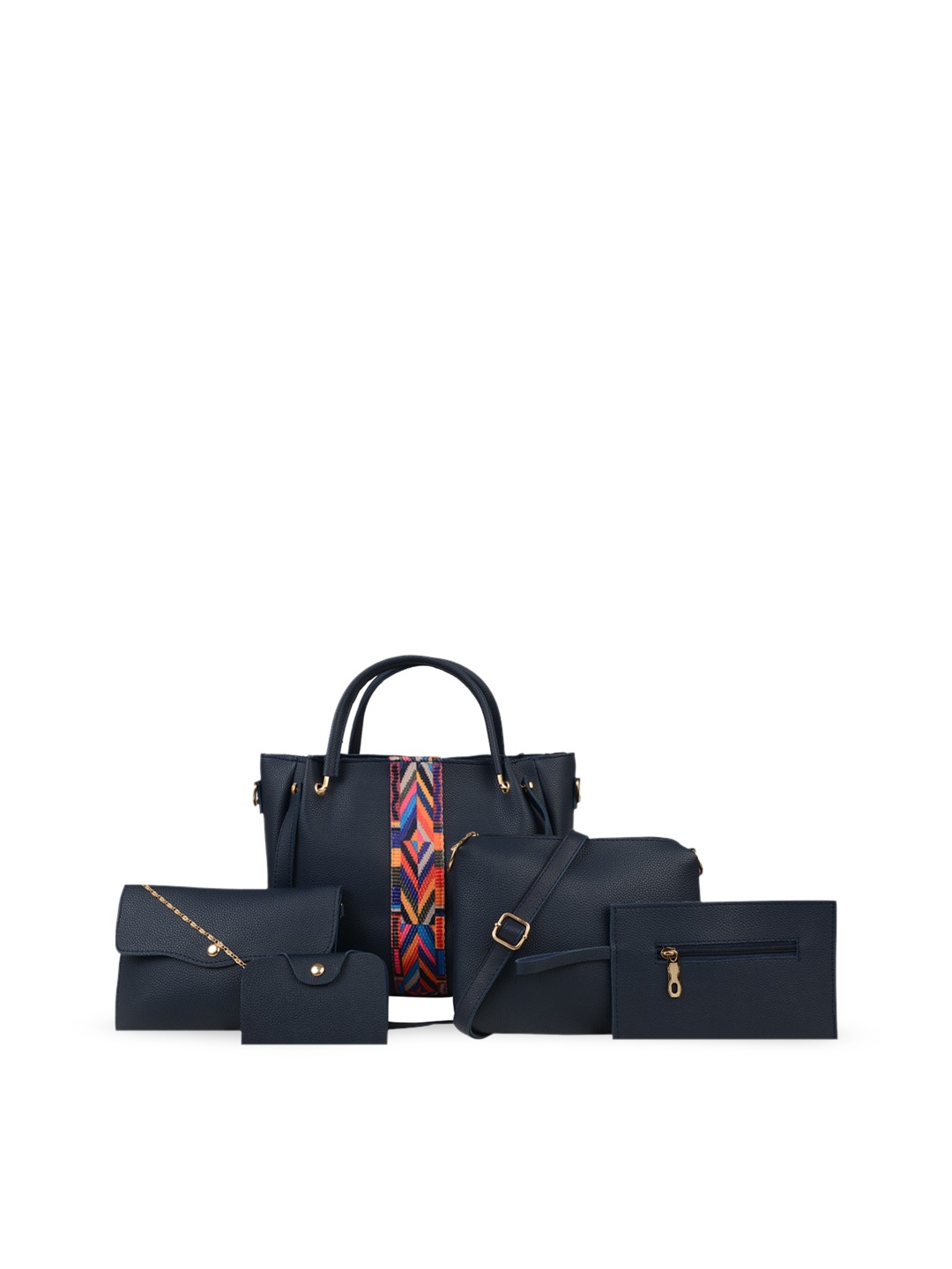 

Vivinkaa Navy Blue Set Of 5 Printed Bags