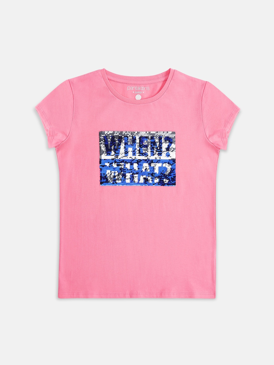 

Pantaloons Junior Girls Pink Printed Round Neck Pure Cotton T-shirt