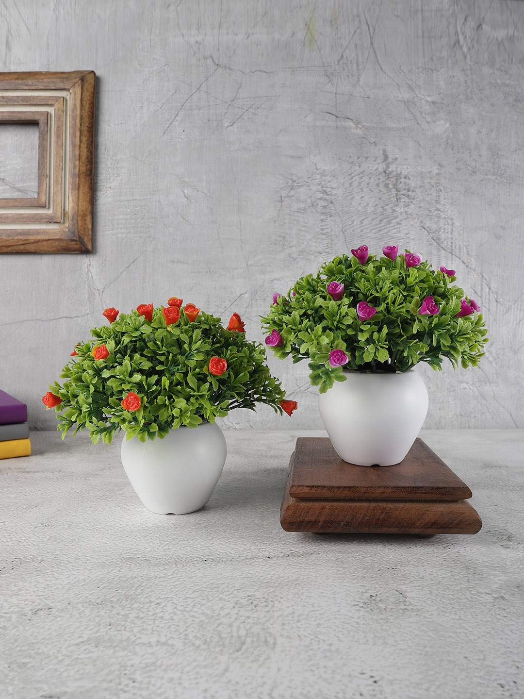 

FOLIYAJ Set Of 2 Artificial Mini Bush With Pot, White