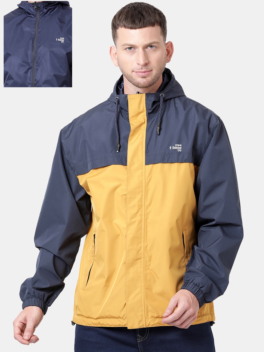 

t-base Men Yellow & Navy Blue Waterproof Reversible Rain Jacket