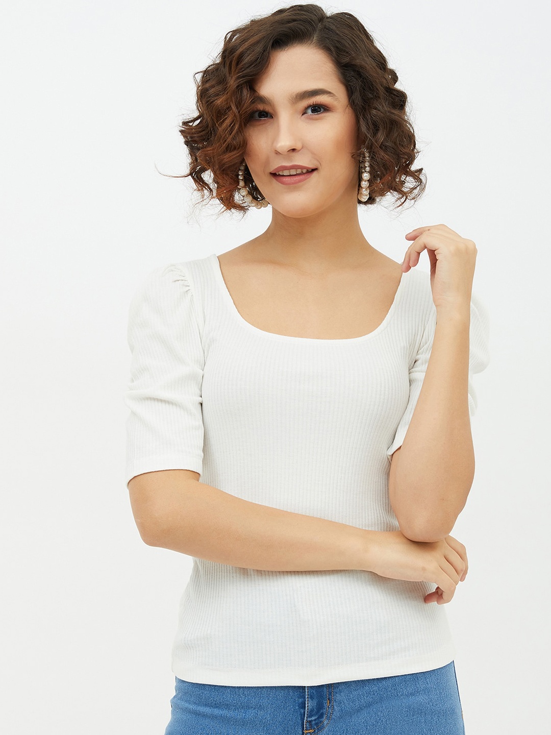 

Harpa White Solid Fitted Top