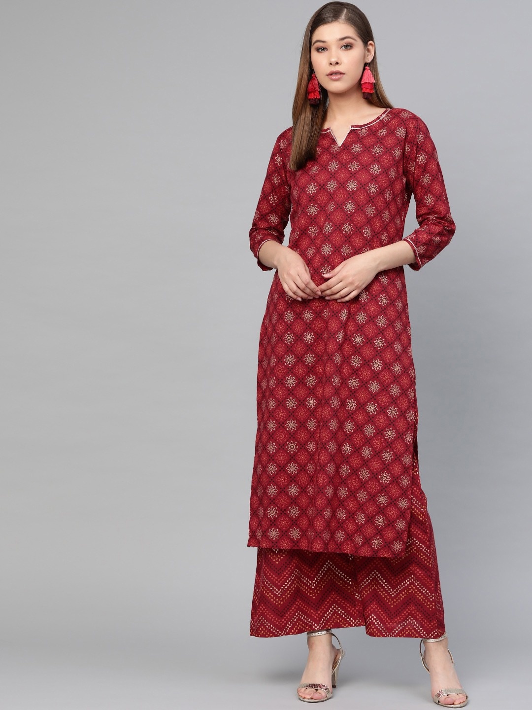 

Yufta Women Maroon Printed Kurta with Palazzos