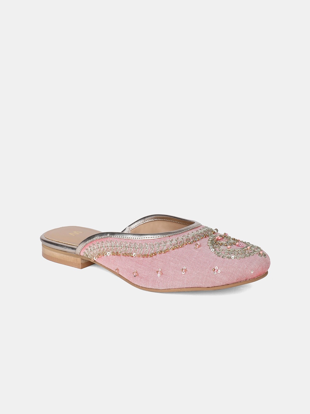 

W The Folksong Collection Women Pink Embellished Fabric Mojaris