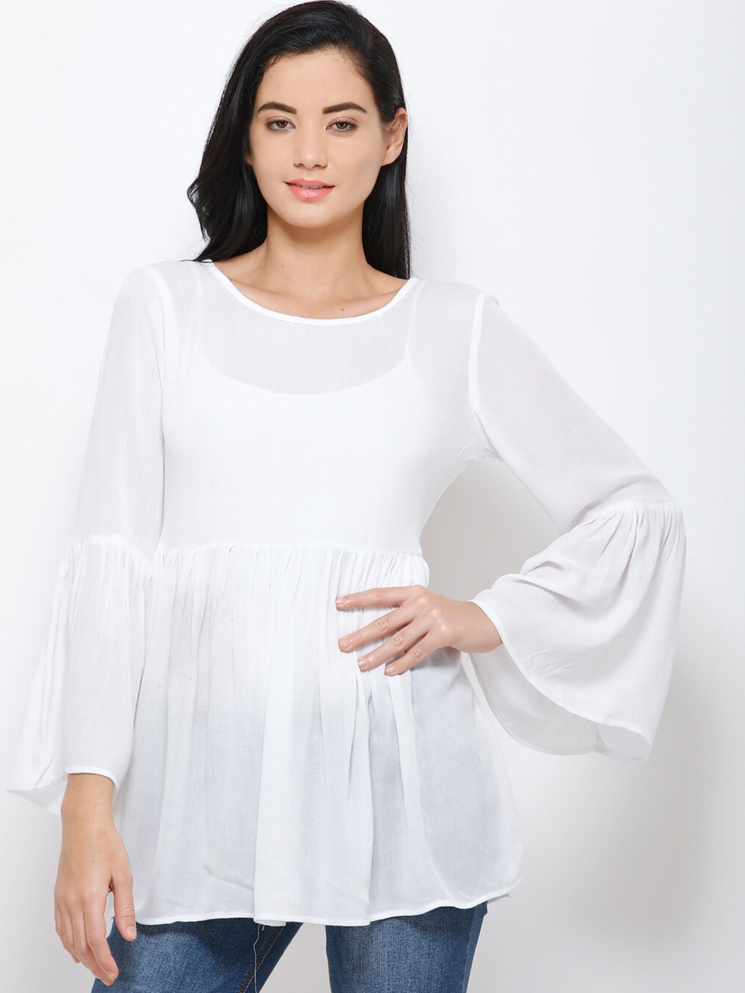 

Cation White Flared Sleeves Empire Top