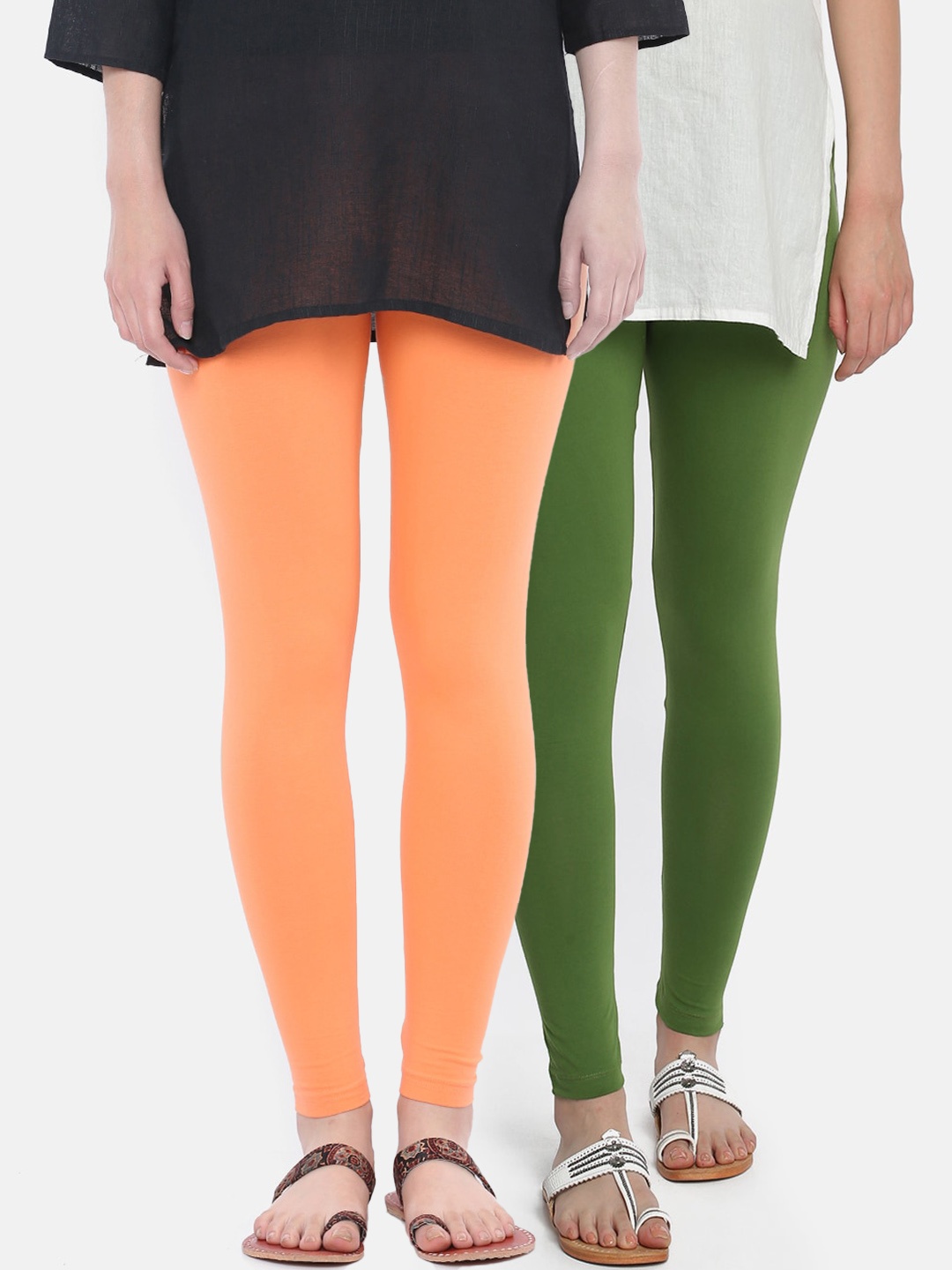 

Dollar Missy Women Pack Of 2 Solid Slim-fit Ankle-Length Leggings, Olive