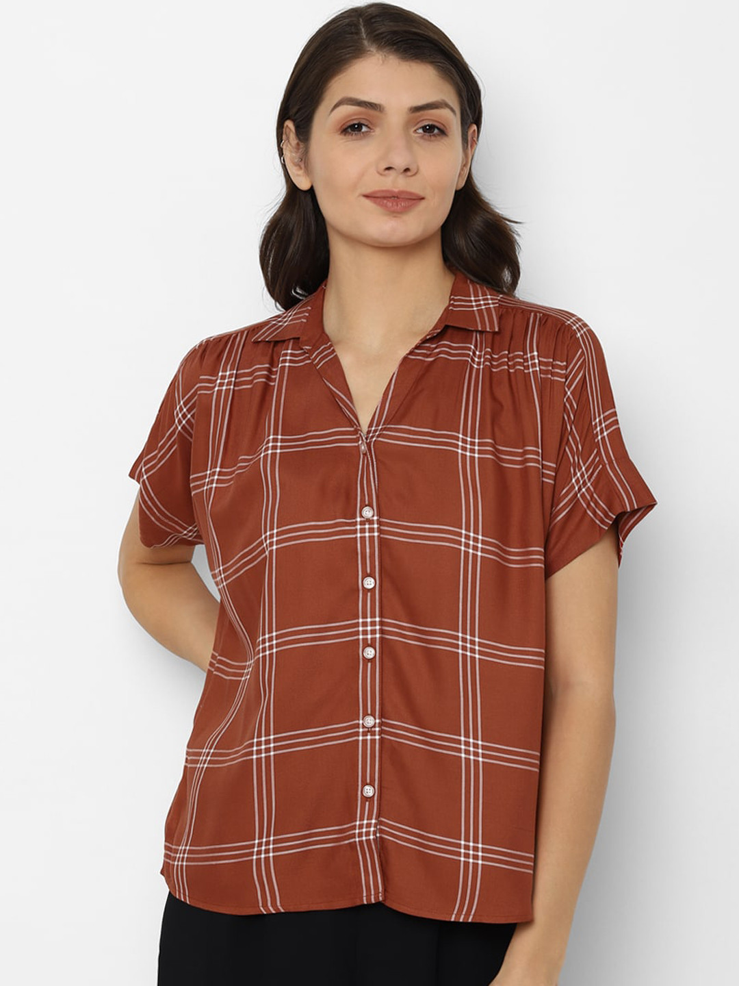 

Allen Solly Woman Women Brown Regular Fit Checked Casual Shirt