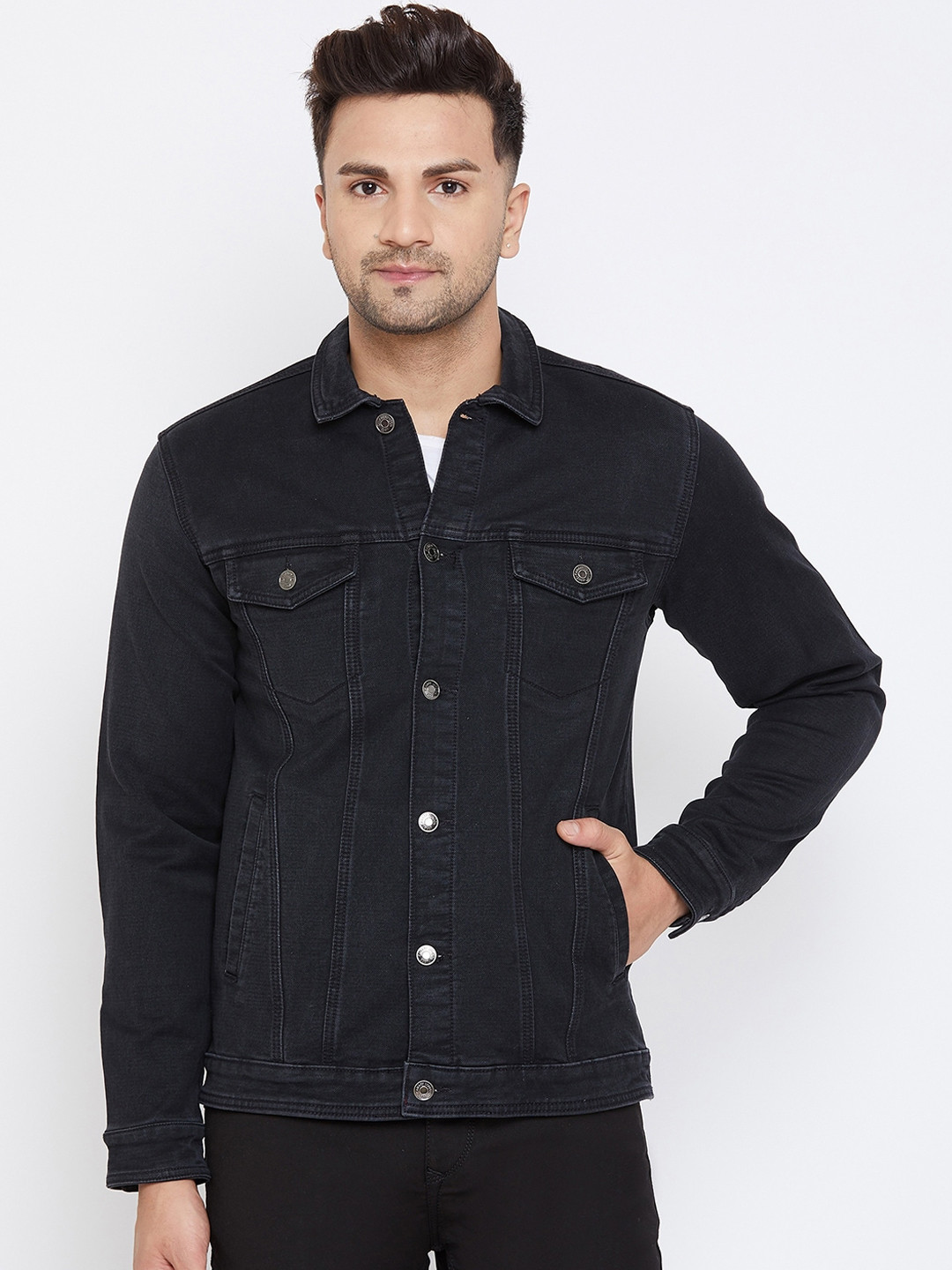 

Canary London Men Black Solid Denim Jacket
