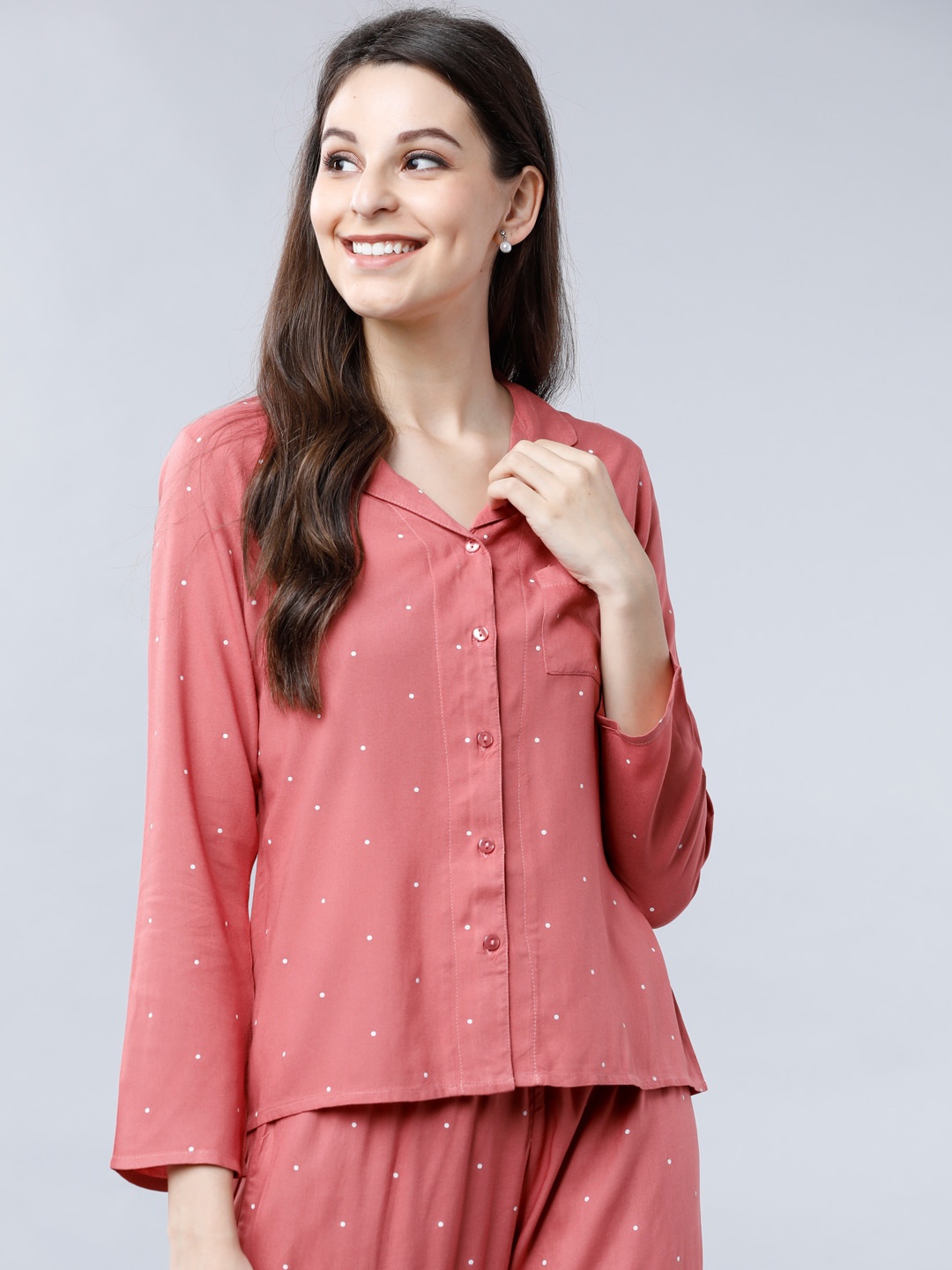 

Tokyo Talkies Women Pink Printed Lounge Shirt, Rose