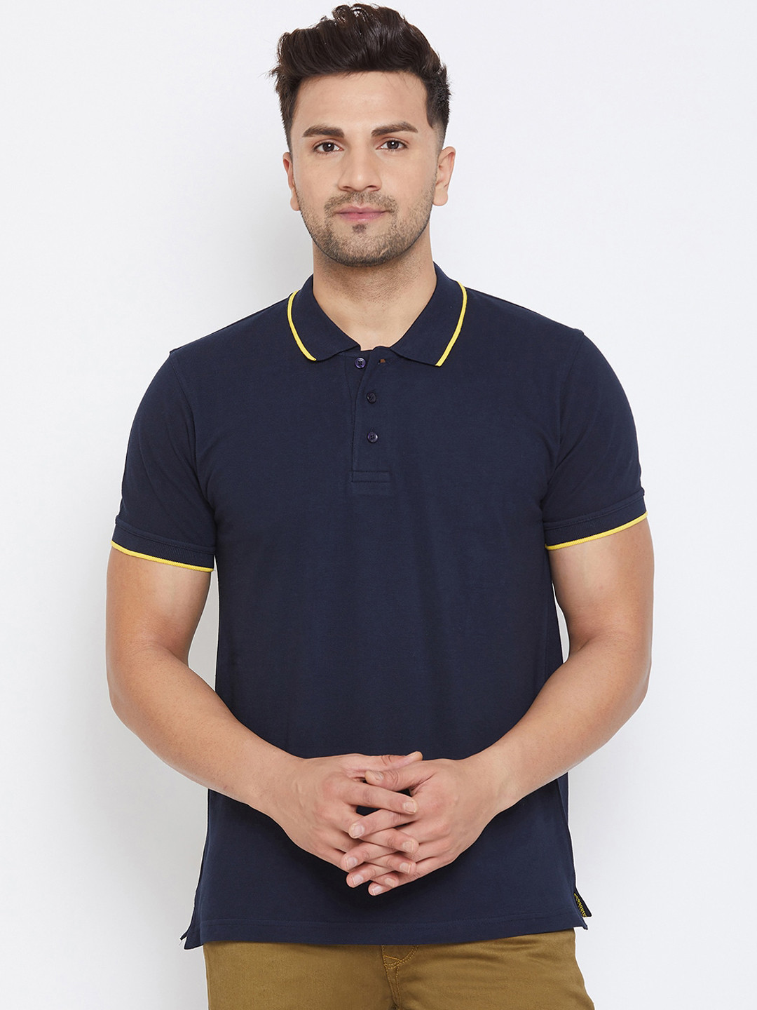 

Canary London Men Navy Blue Solid Polo Collar T-shirt