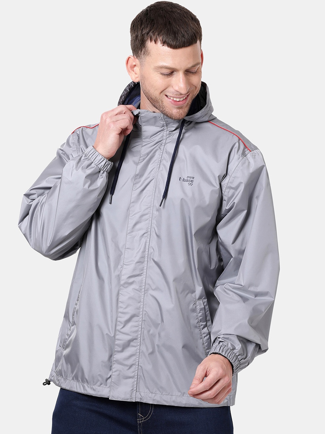 

t-base Men Grey Solid Waterproof Seam Sealed Rain Jacket