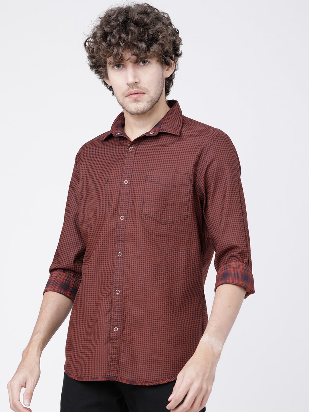

HIGHLANDER Men Navy Blue Slim Fit Self Design Cotton Casual Shirt