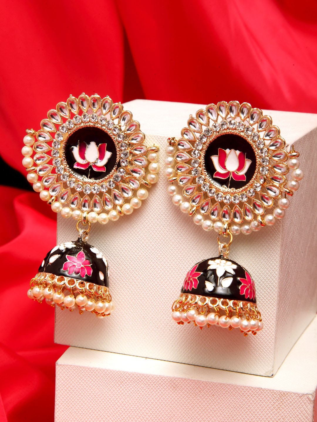 

Shining Diva Black & Gold-Toned Dome Shaped Jhumkas