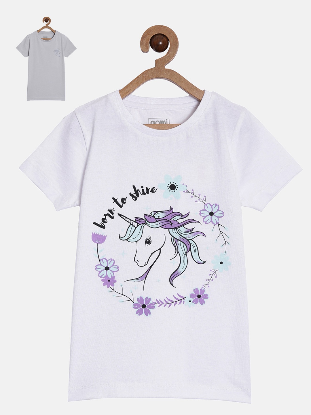 

Aomi Girls Pack of 2 Cotton Round Neck T-shirts, White