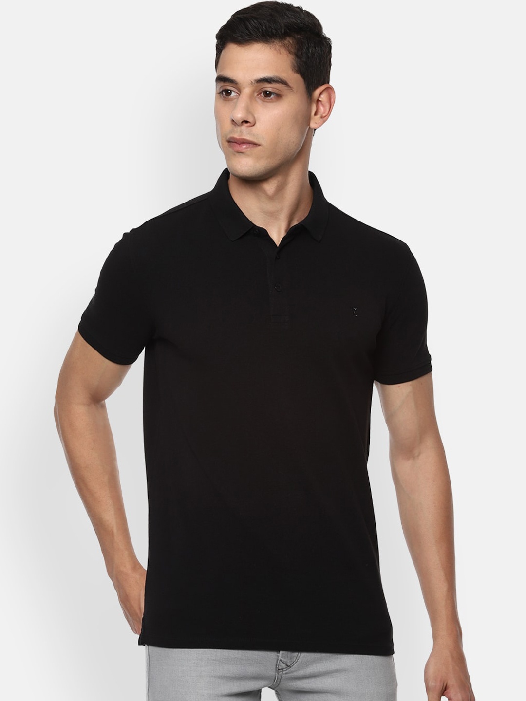 

V Dot Men Black Solid Polo Collar T-shirt