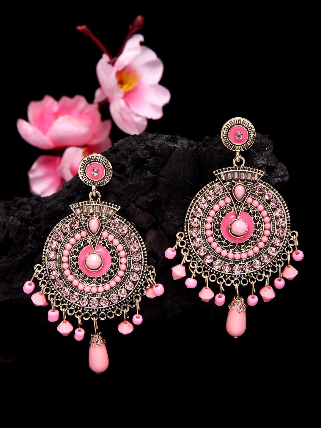 

Shining Diva Fashion Pink Circular Drop Earrings