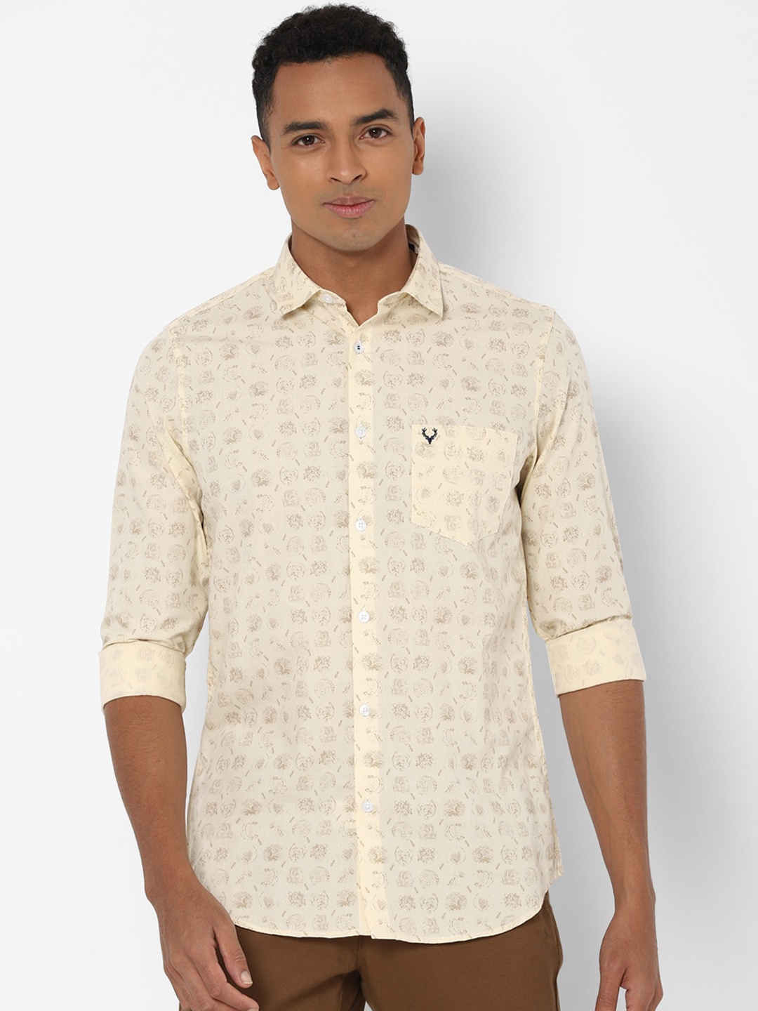 

Allen Solly Men Yellow & Taupe Pure Cotton Slim Fit Printed Casual Shirt