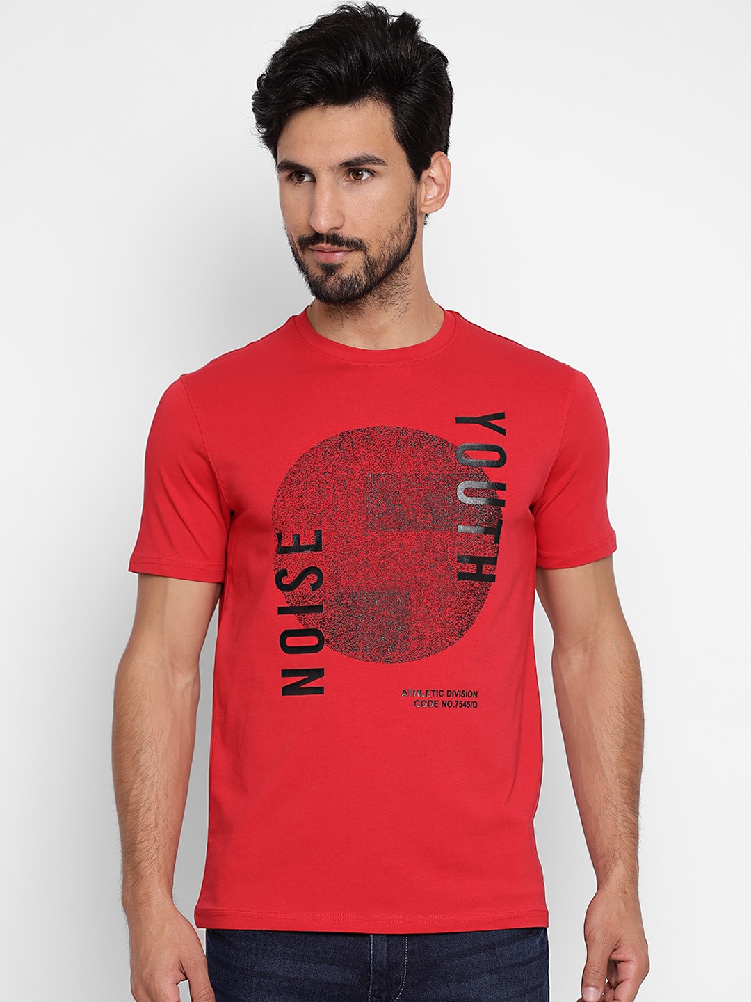 

Richlook Men Red Printed Round Neck Cotton T-shirt