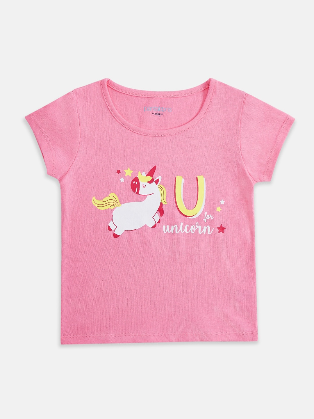 

Pantaloons Baby Girls Pink & Yellow Printed Round Neck T-shirt