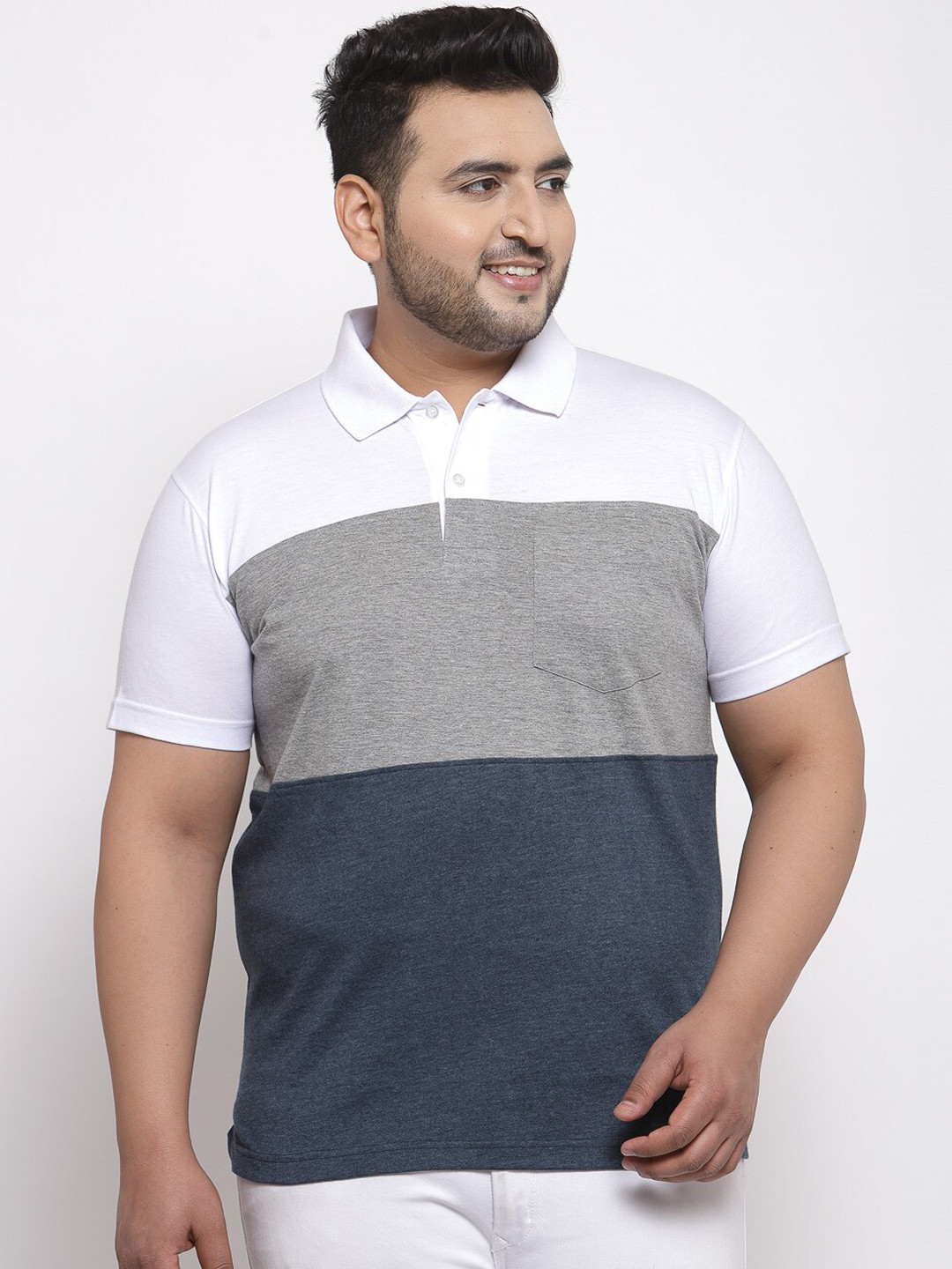 

plusS Men Blue Colourblocked Round Neck Cotton T-shirt