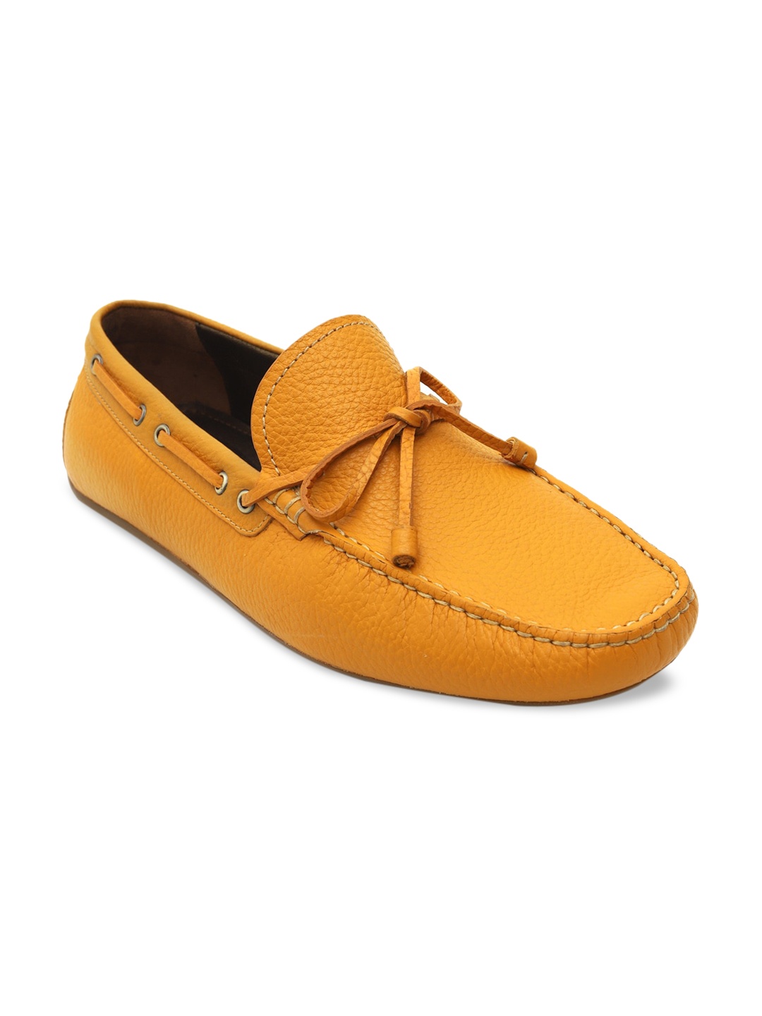 

ROSSO BRUNELLO Men Yellow Leather Casual Boat Shoes