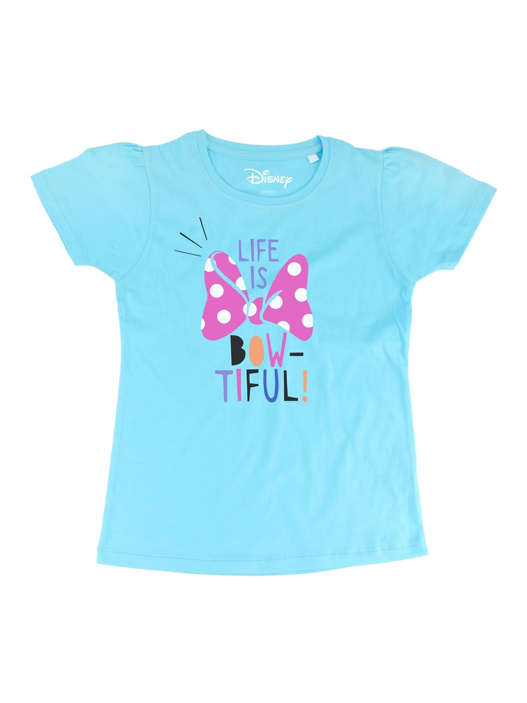 

Minnie Girls Blue Printed Round Neck T-shirt