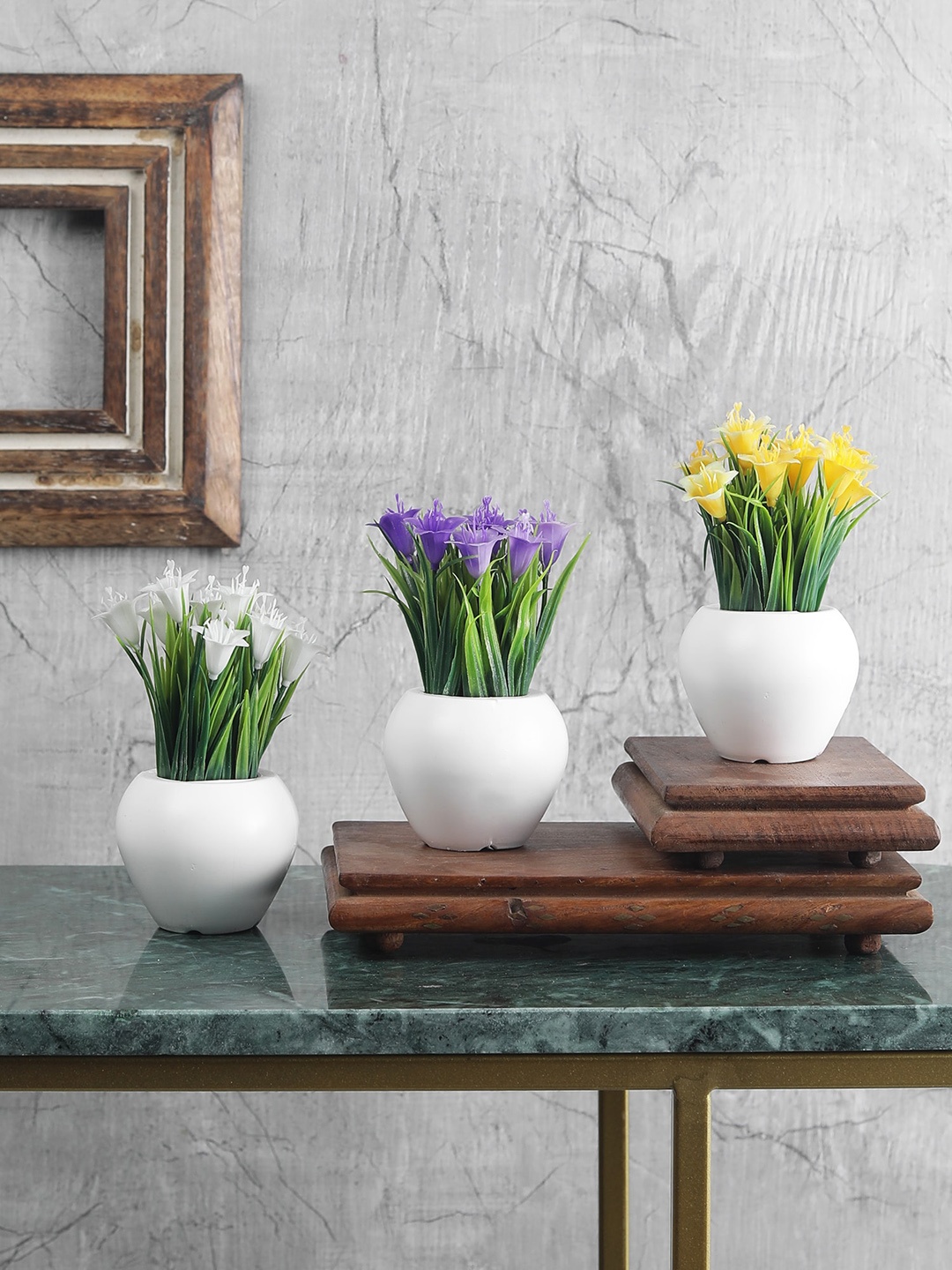 

FOLIYAJ Set Of 3 Artificial Mini Plant With Pot, Green