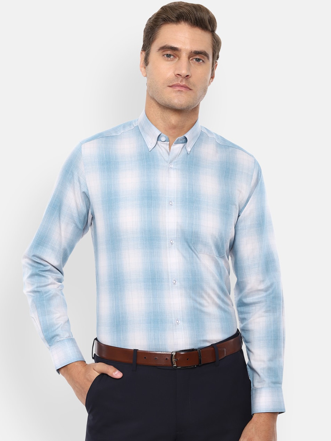 

Louis Philippe Men Blue & White Slim Fit Checked Formal Shirt