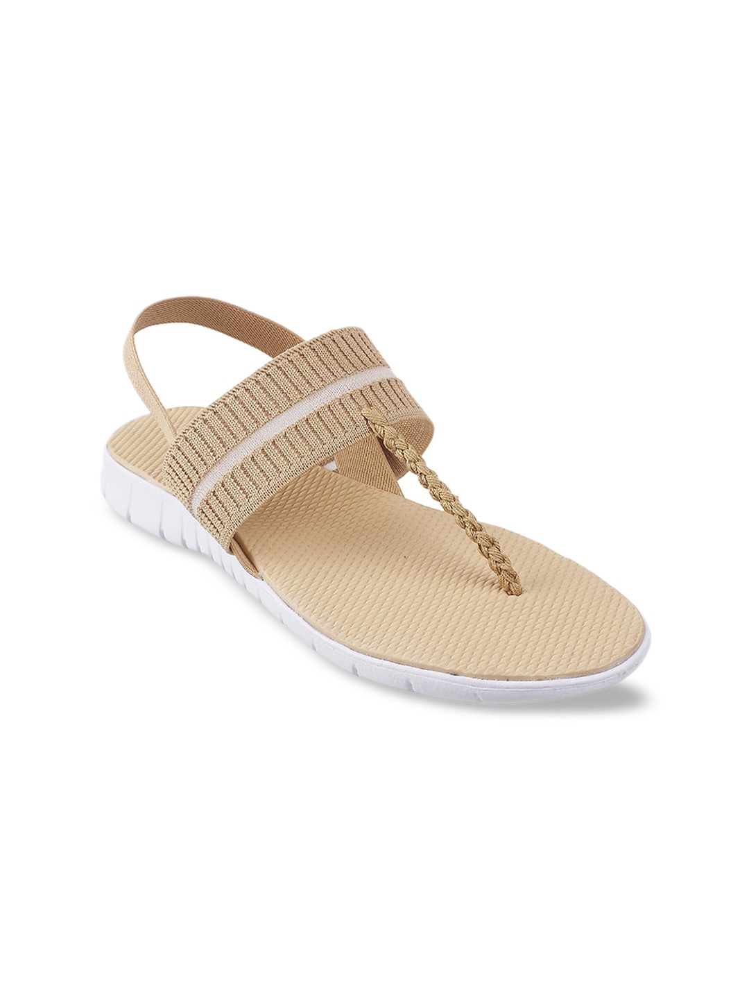 

Mochi Women Beige Woven Design T-Strap Flats