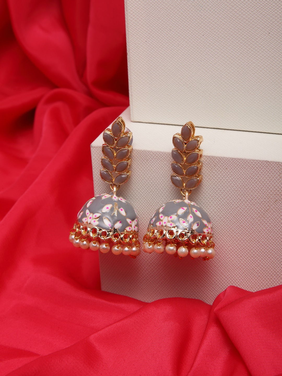 

Shining Diva Grey Dome Shaped Jhumkas