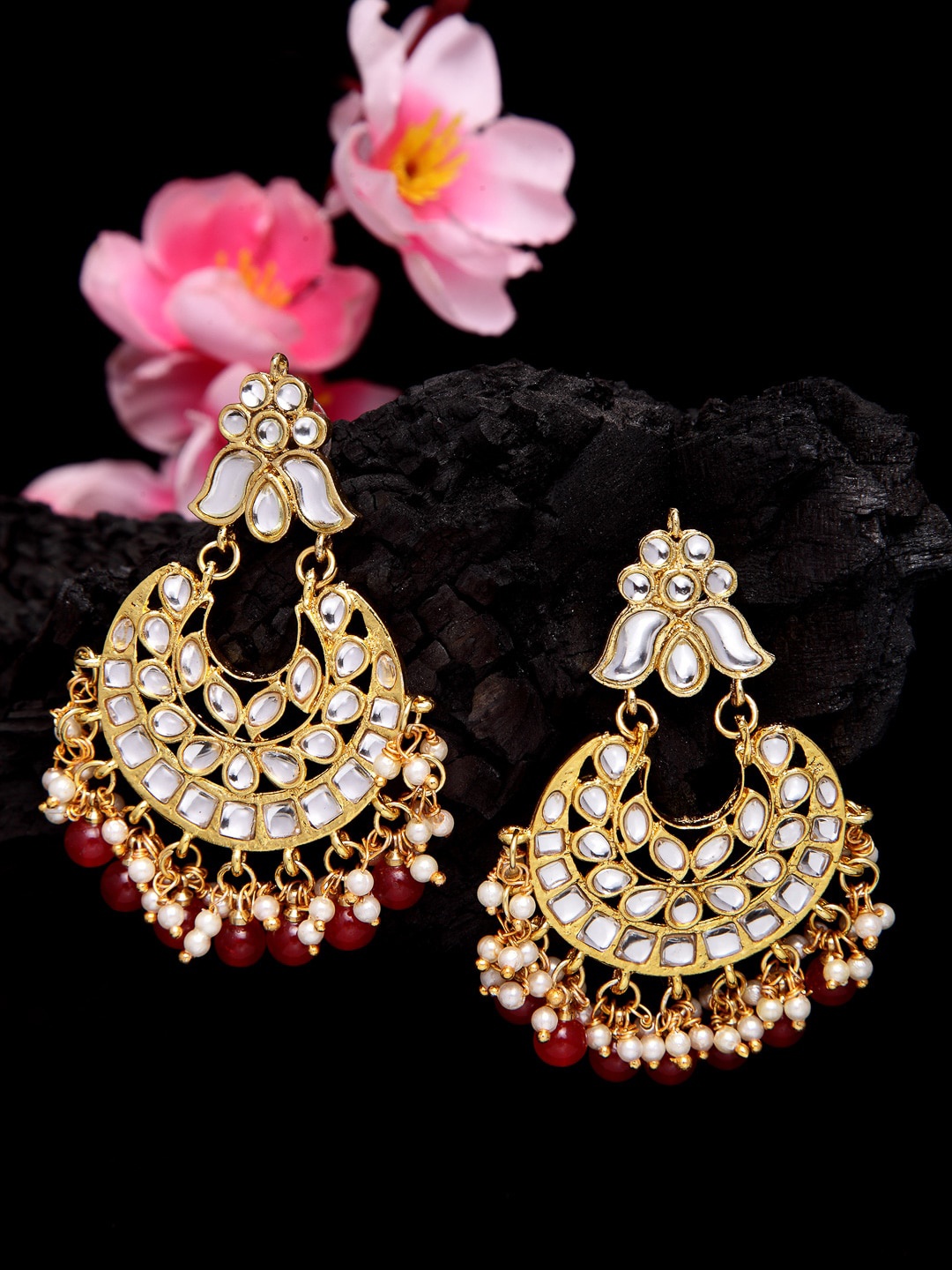 

Shining Diva Red Contemporary Chandbalis