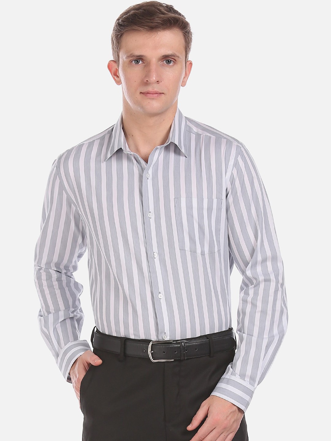 

Arrow New York Men Grey Slim Fit Striped Cotton Casual Shirt