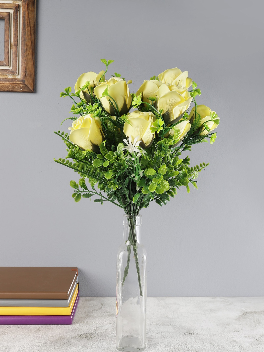 

FOLIYAJ Set Of 2 Yellow & Green Artificial Rose Bunches