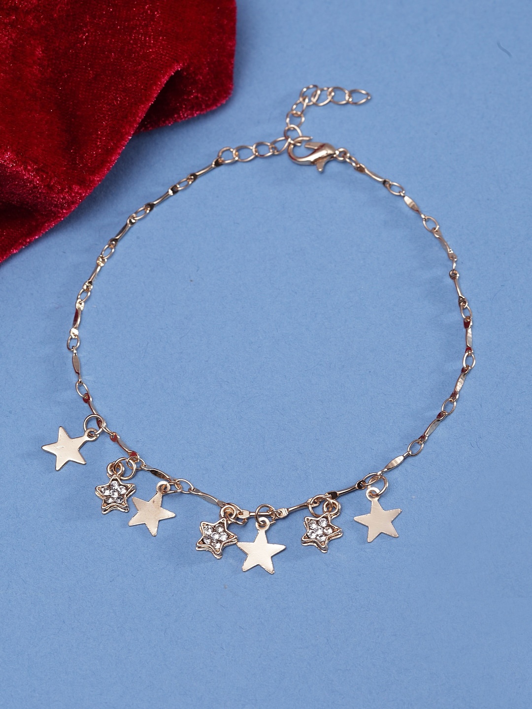 

Ferosh Gold-Toned Stone-Studded Tiny Stars Design Anklet